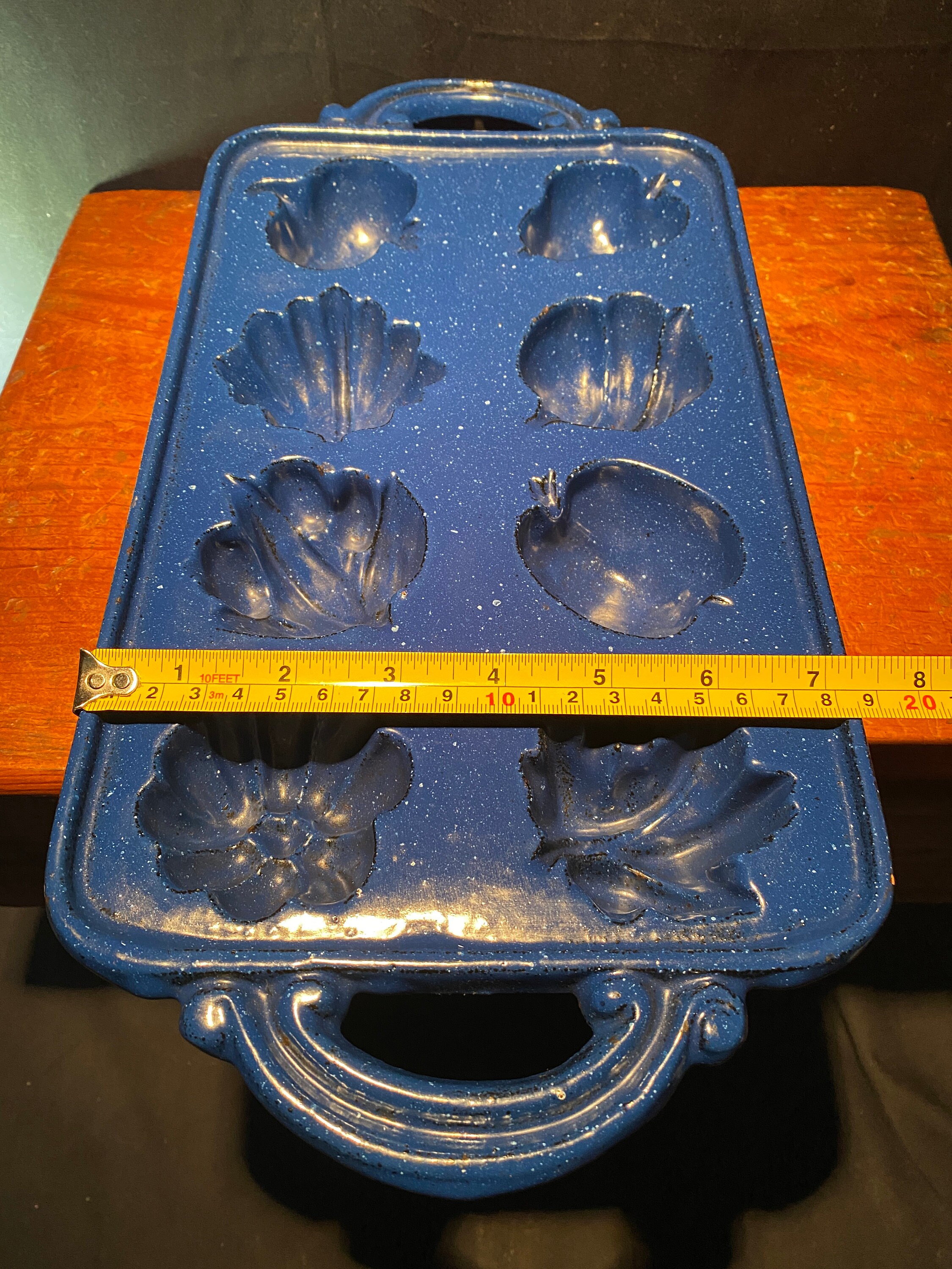 Blue Enameled Vintage Cast Iron Baking Mold