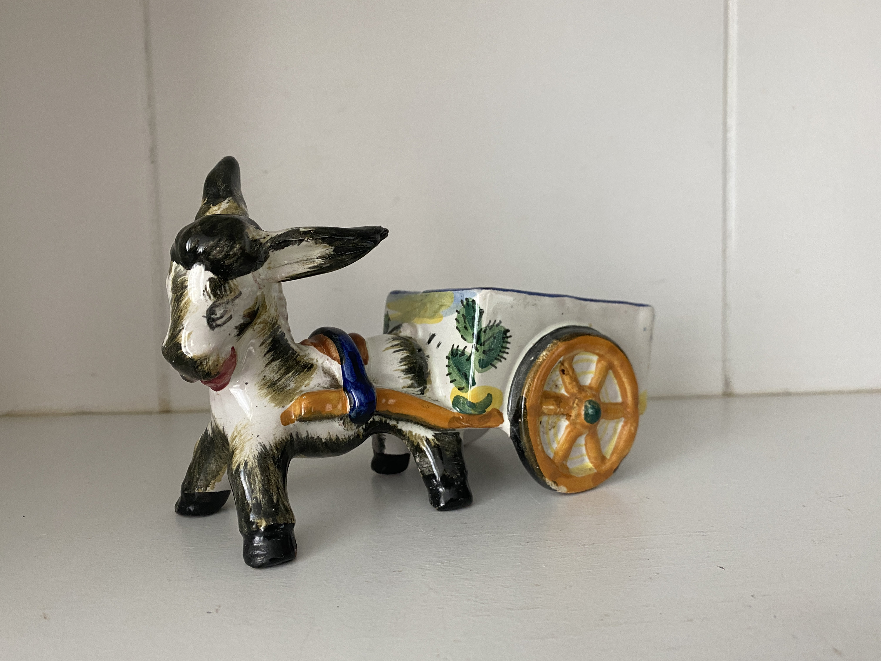 Vintage Ceramic Donkey and Cart (Made in Italy)