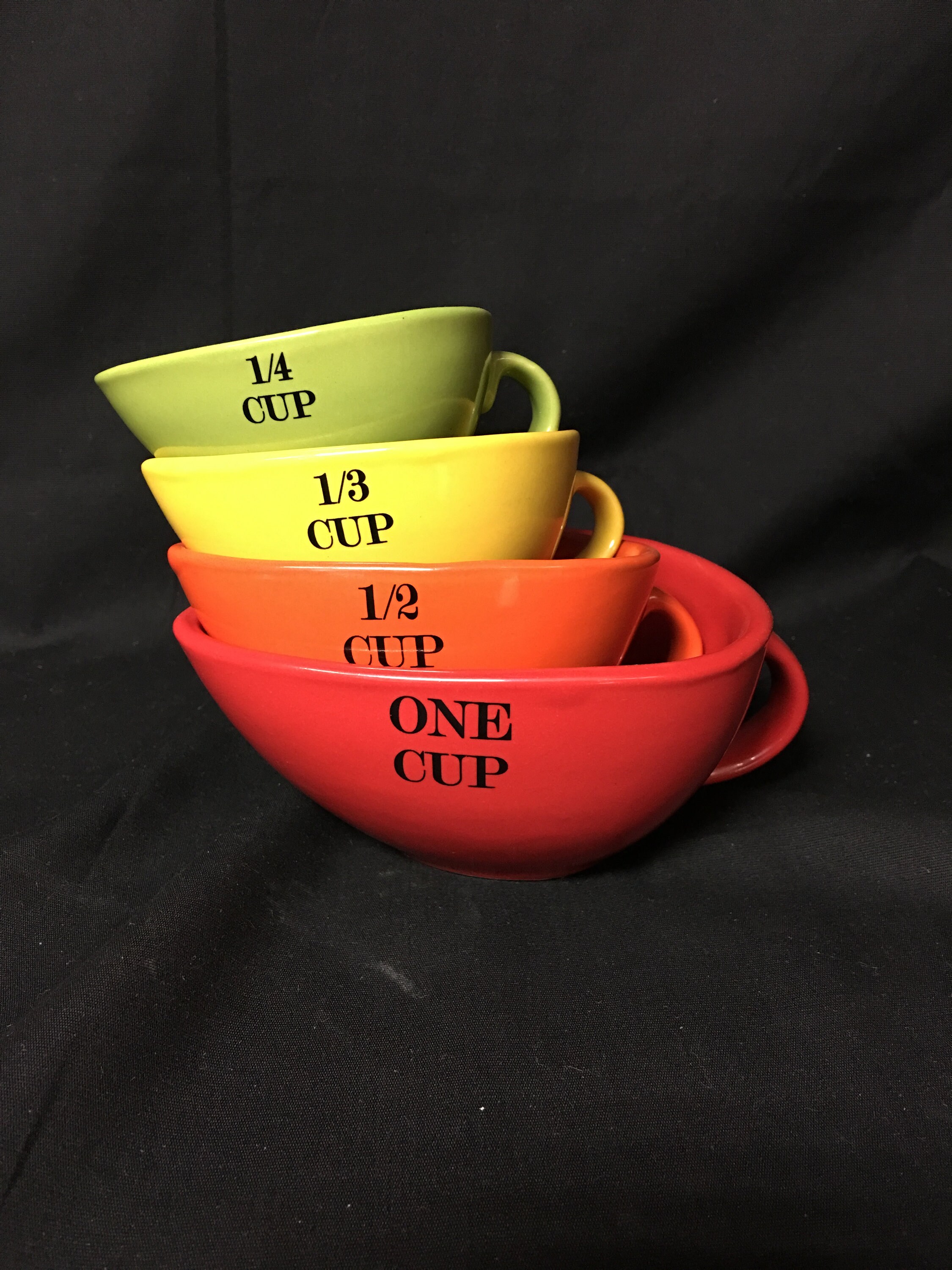 Vintage Ceramic Handled Measuring Cups, Multicolor