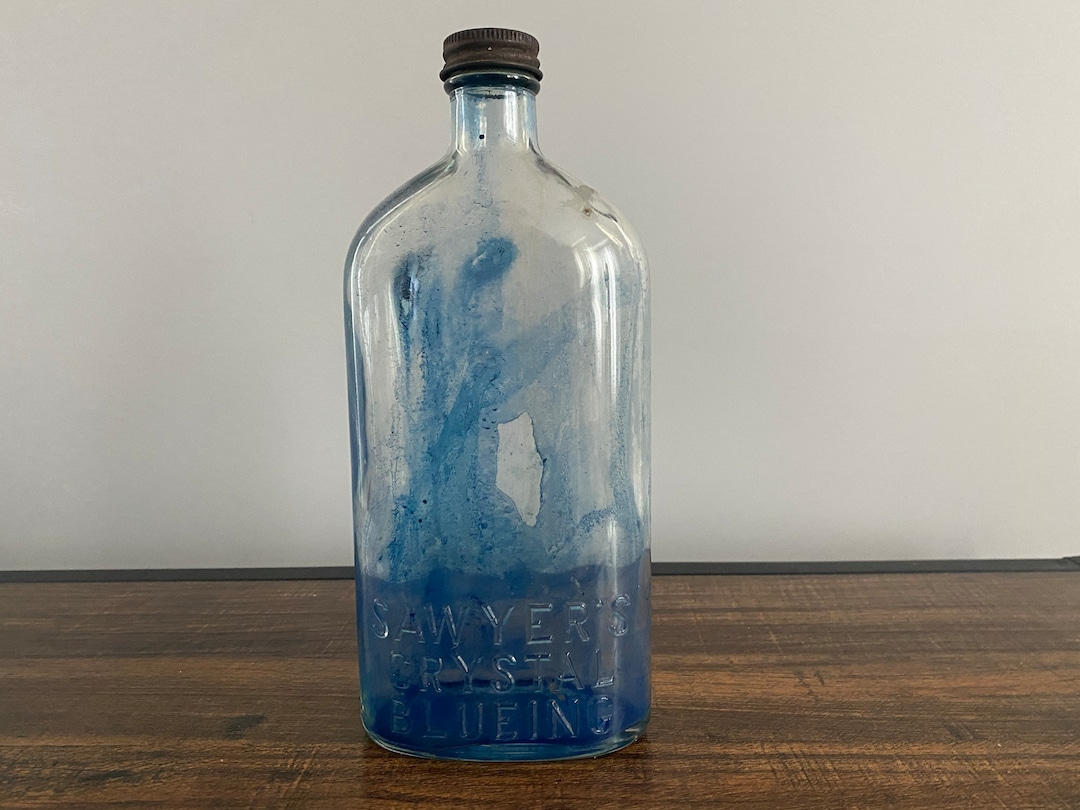 Sawyers Crystal Blueing Laundry Detergent Antique Glass Bottle With