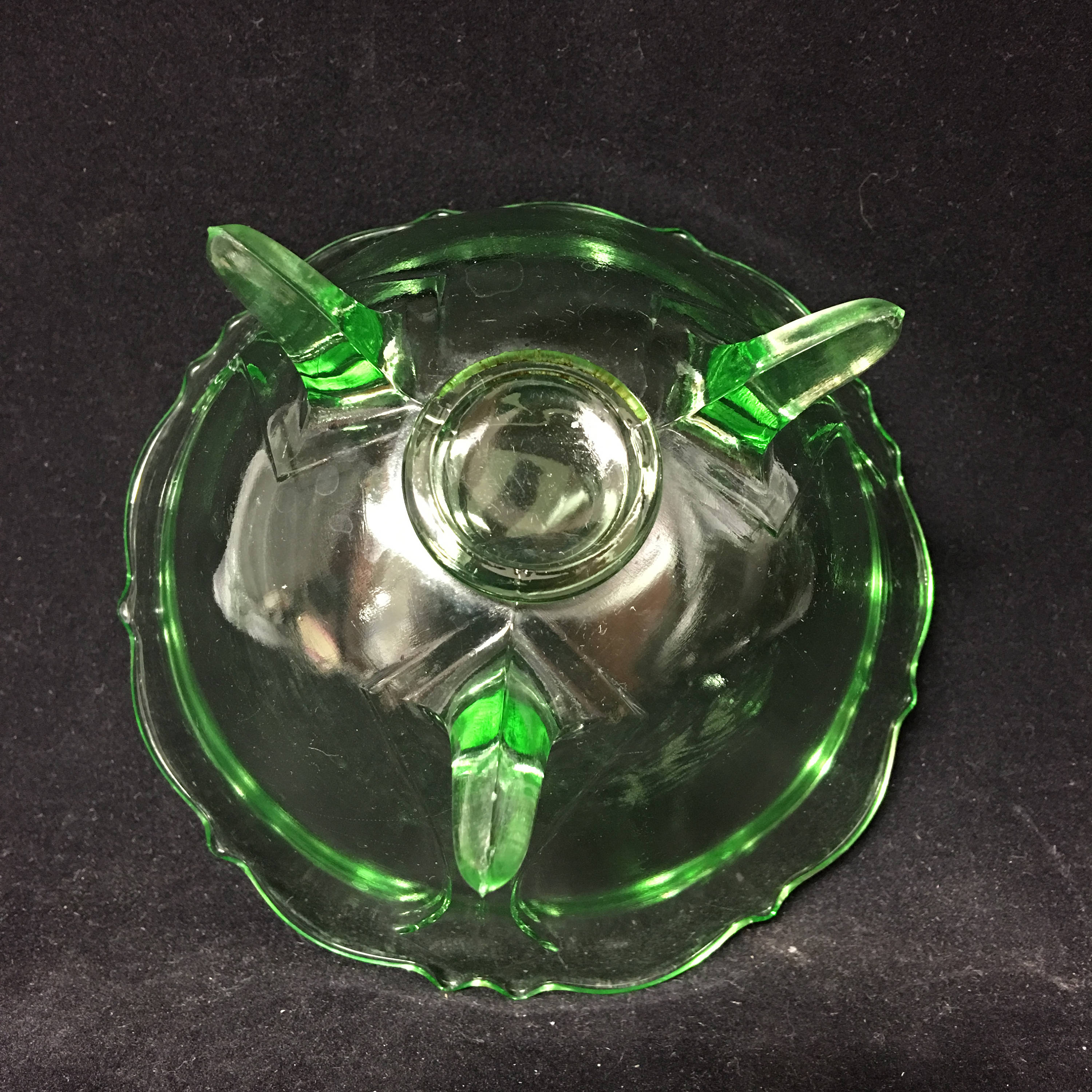Vintage Green Footed Jelly Dish with Fluted edge and matching Jelly Spoon