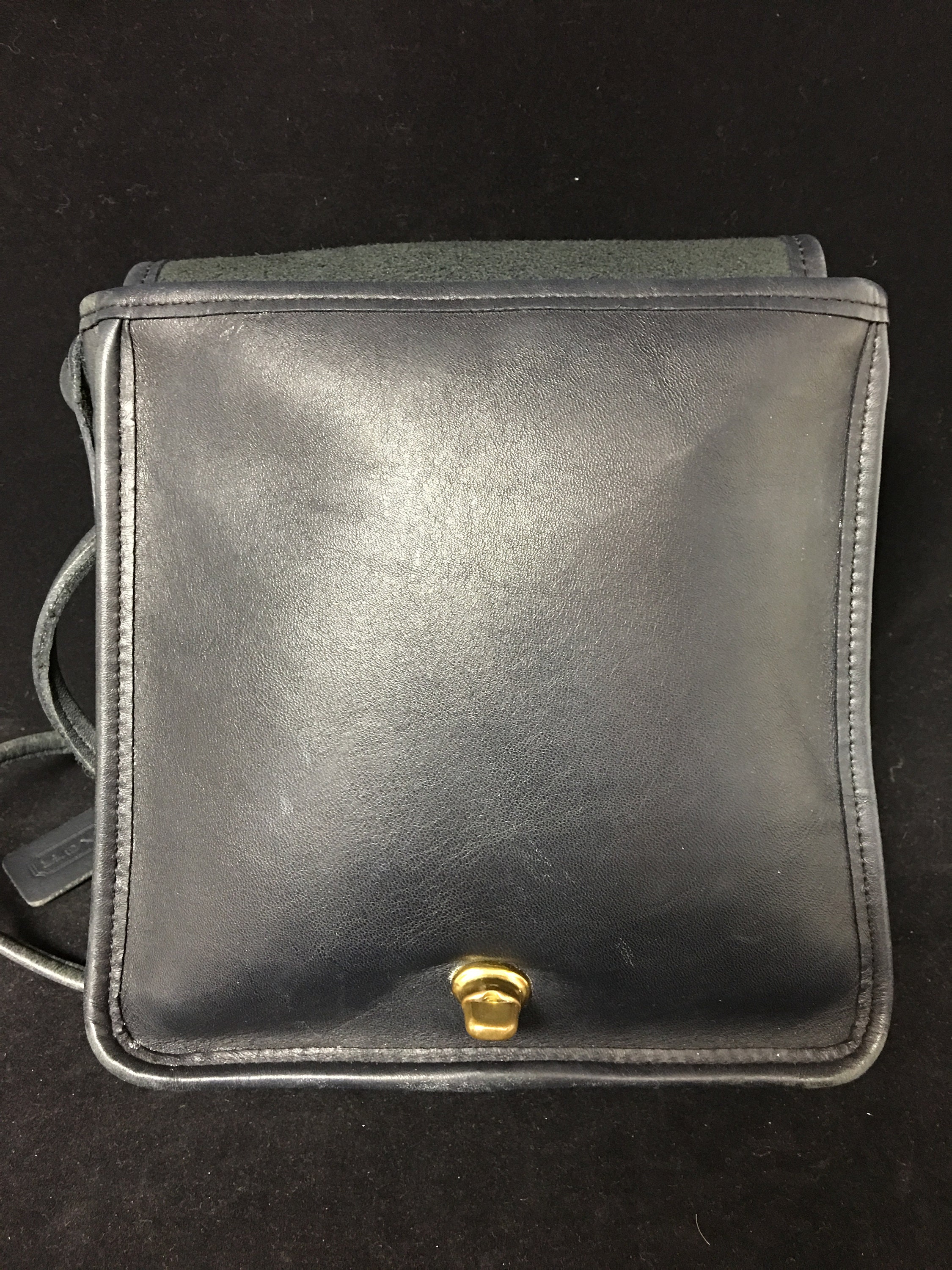 Vintage and Authentic 1980s Coach Navy Blue Leather Flap Crossbody Bag