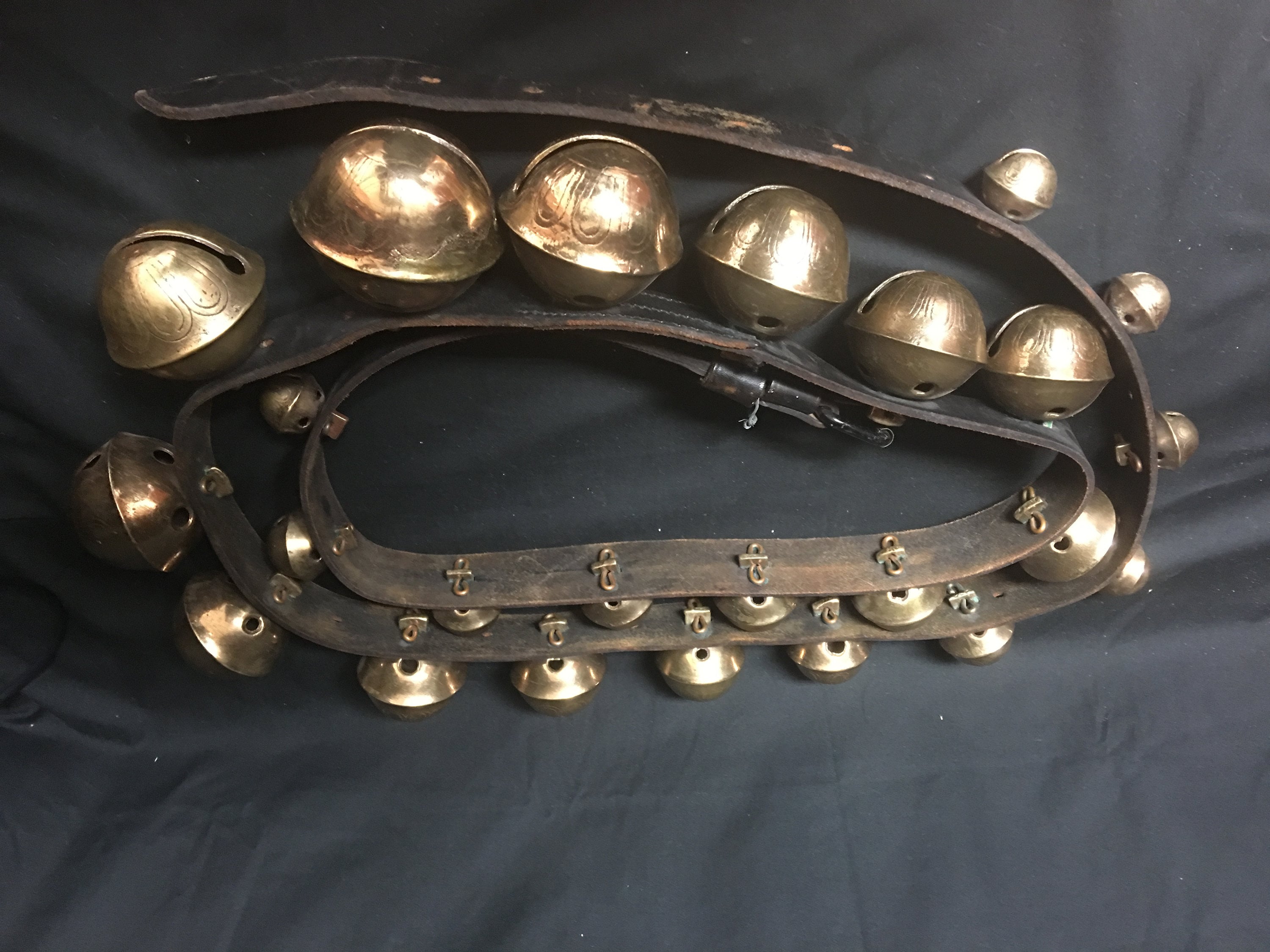 Antique Horse Sleigh Bells 88L, 24 Brass Bells