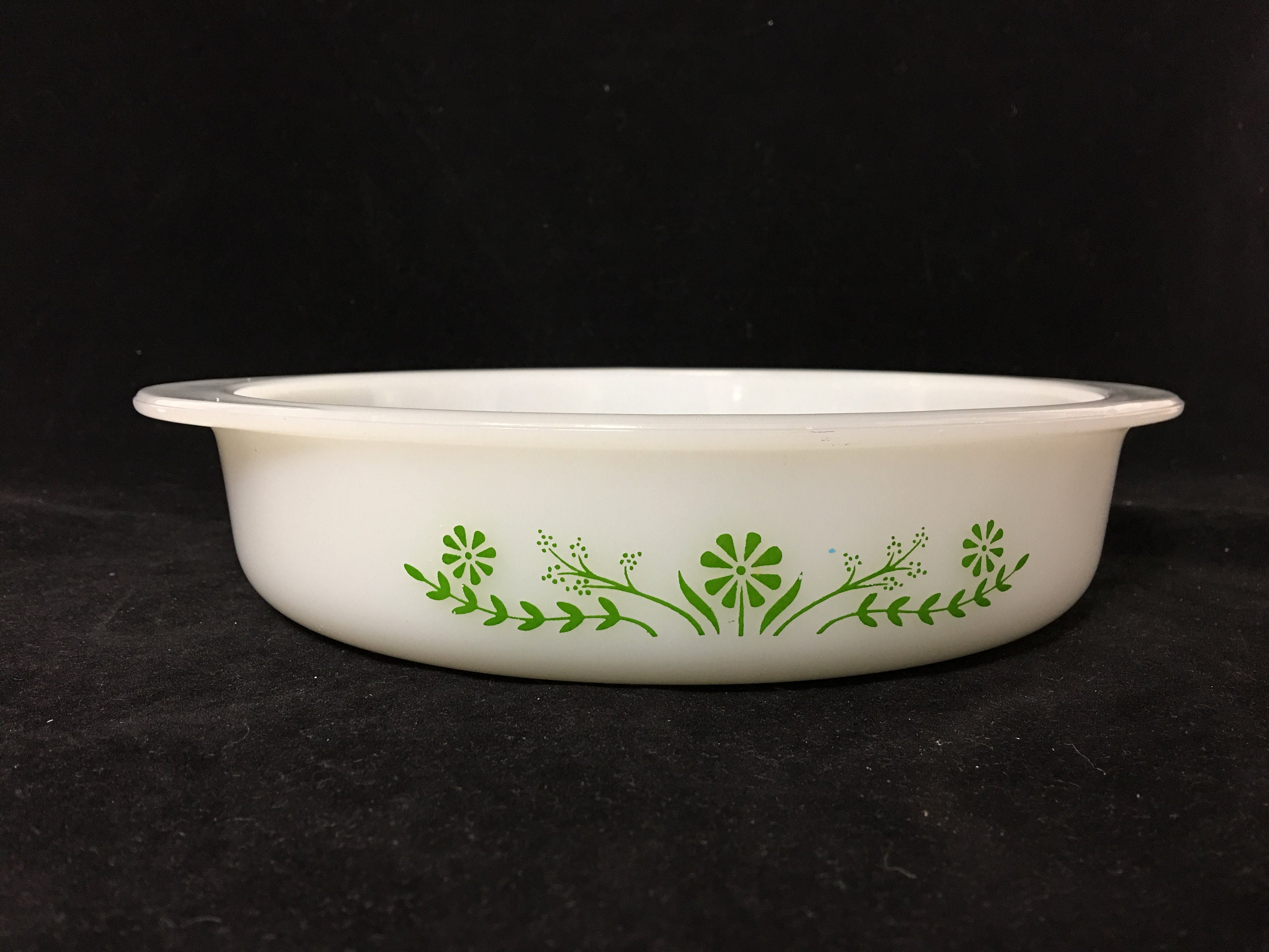 Set of 2 Vintage Glasbake Green Daisy Cookware J2429 and J514