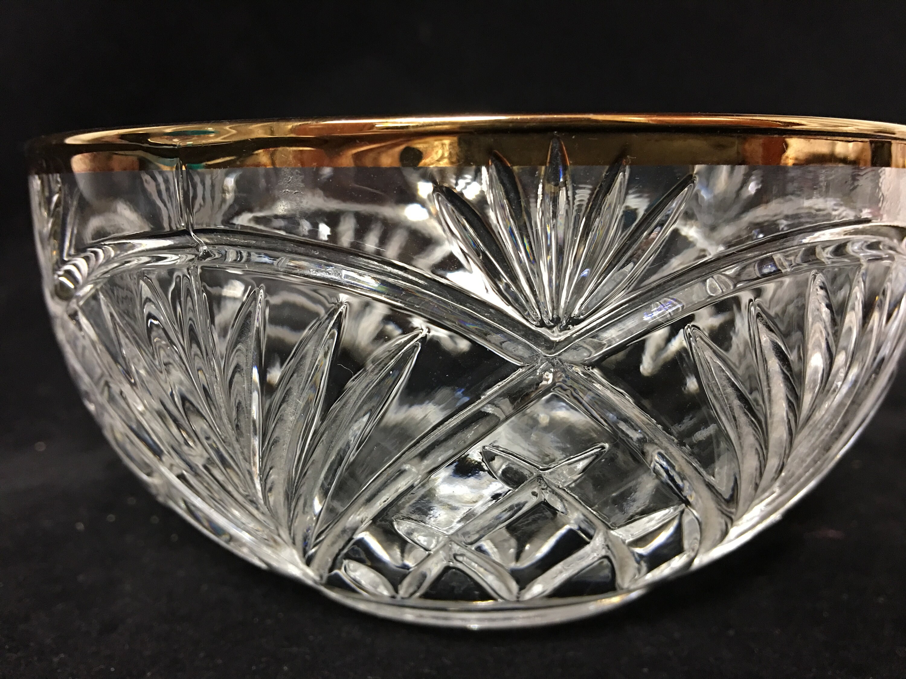 Vintage Chandelier Cut Glass Half Globes with Gold Trim and 1 Fitter