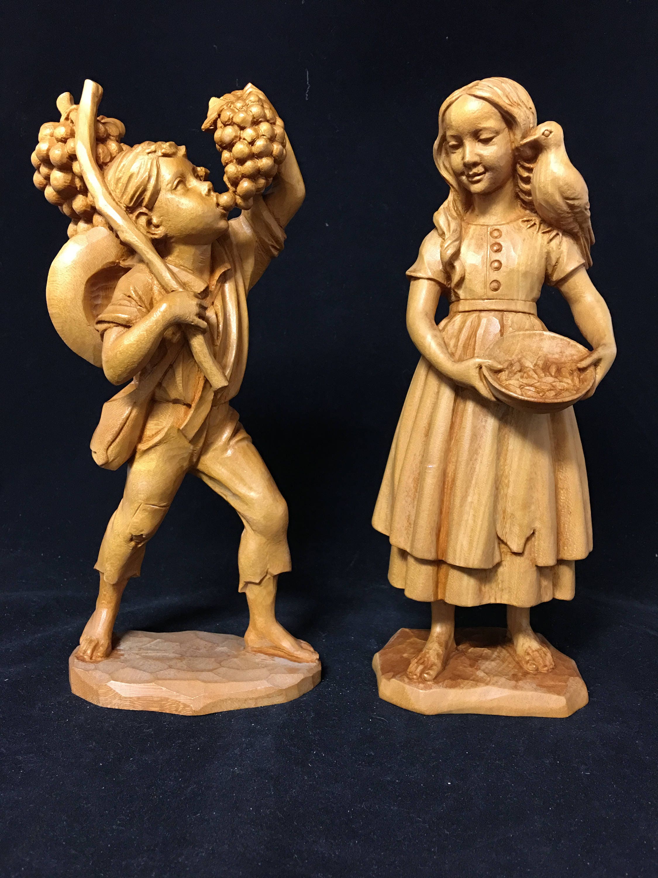 Pair of Bali Wood Statues, Boy and Girl