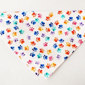 Cat Bandana- White with Colorful Paws