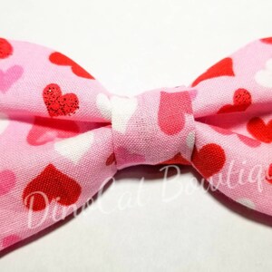 Cat Bow- Red and Pink Glitter Hearts Valentine&#39;s Day Cat Bow