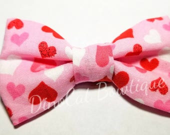 Cat Bow- Red and Pink Glitter Hearts Valentine's Day Cat Bow