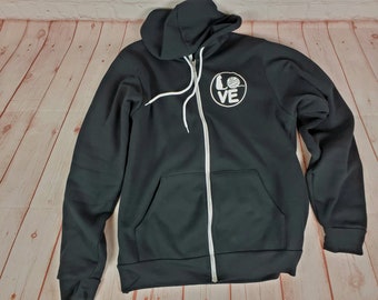 Unisex Full-Zip Hooded Sweatshirt With Love Graphic