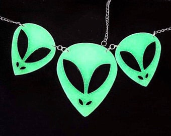 Alien necklace, glow in the dark necklace, unique gift, alien jewellery. Geek, nerd, sci-fi. Limited Edition