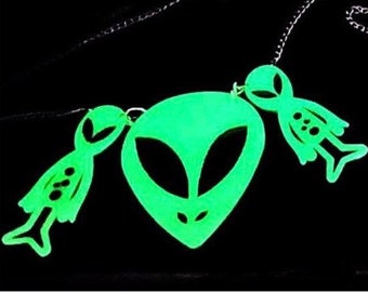 Alien necklace, glow in the dark necklace, unique gift, alien jewellery. Geek, nerd, sci-fi. Limited Edition.