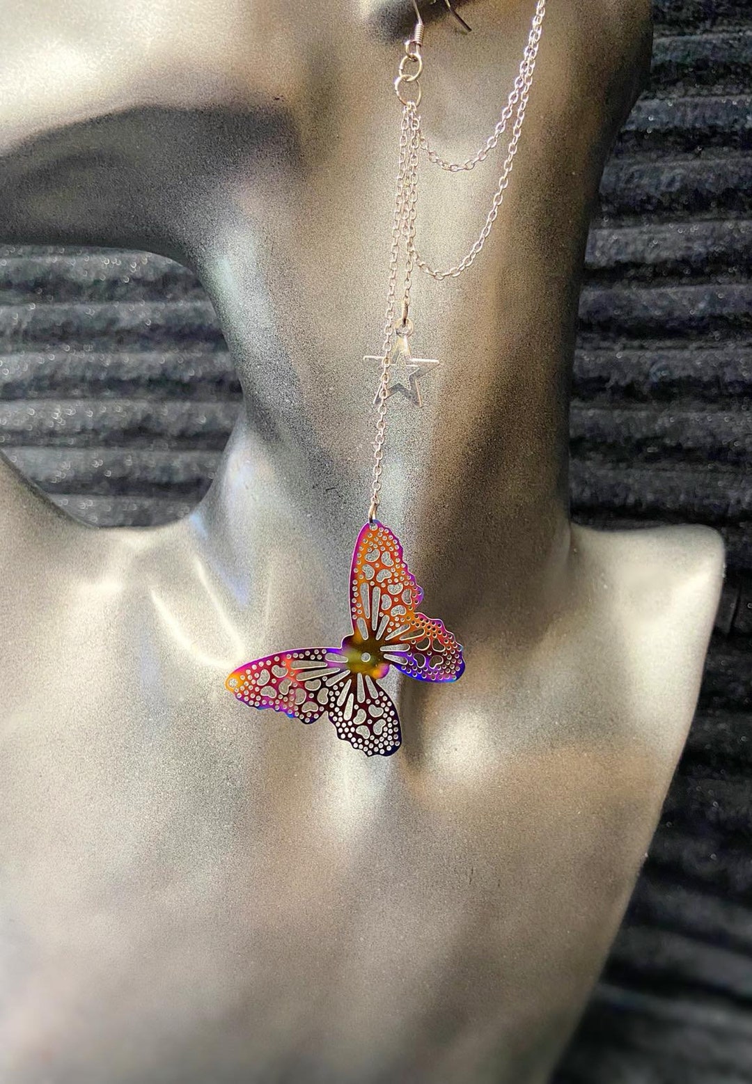 Chain Drop Ear Cuff Earring Rainbow Metal Earring Nature Etsy