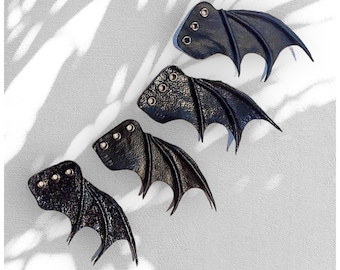 Shoe wings, leather wings, bat wings, Gothic, alternative fashion. Skate accessories, roller derby. Matte, gloss, metallic, irid glitter.