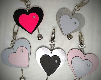 Porte-clés, porte-clés, porte-clés, coeur en cuir, coeur, en forme de coeur, unique, porte-clés en cuir de qualité, tirette de fermeture éclair, bijou de sac, décoration de sac.