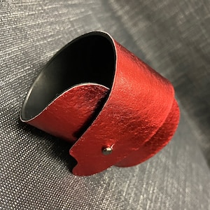 Leather cuff bracelet, metallic leather, Avant Garde, unique, simplistic design, minimalist, lightweight, modern design, metallic leather.