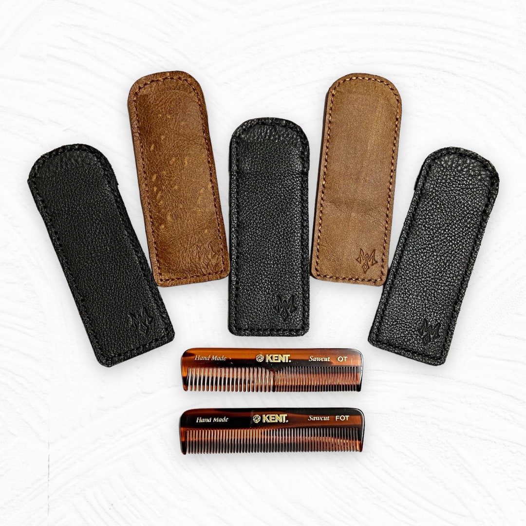 Étui Peigne En Cuir Noir Avec Peigne à Main - Environ 16 Cm, Fait Main, Antistatique, Marque Echterhölter