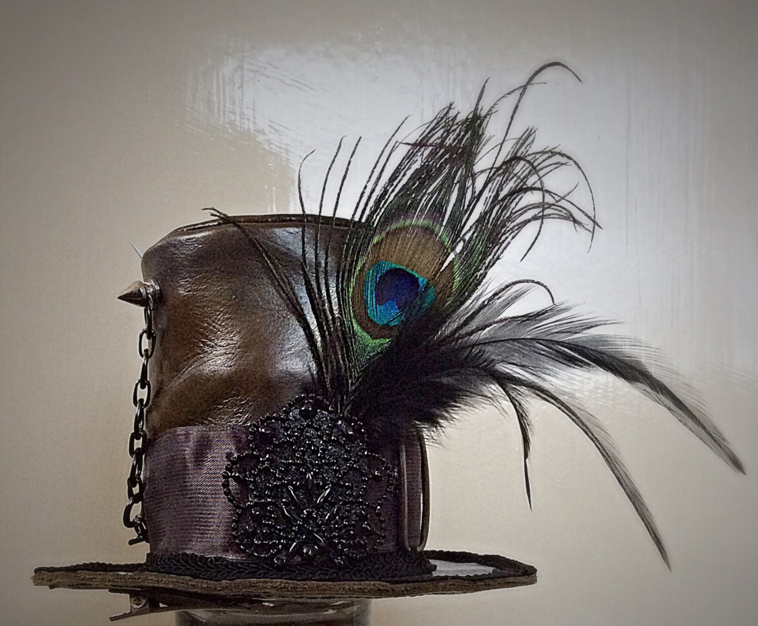 Steampunk Mini Leather Top Hat, Clock Parts, Costume Hat - Etsy display picture 3