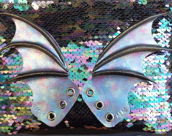 Asas de dragão morcego em couro para sapatos, cosplay, acessórios para patins.