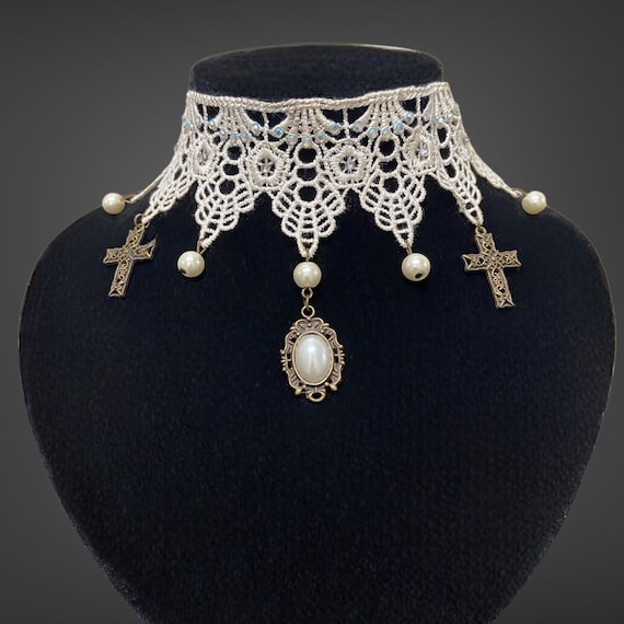 Ivory White Lace Gothic Steampunk Burlesque Choker Etsy
