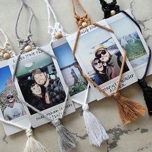 Macrame Polaroid Photo Rearview Mirror Car Charm Oil Diffuser. Car Accessories. Rearview Mirror Hanging. Essential Oils, Stocking Stuffer