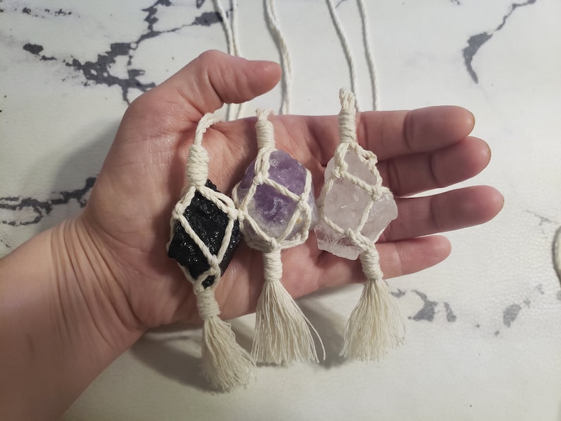 Macrame Crystal Car Charm Rearview Mirror Hanging Wrapped - Etsy
