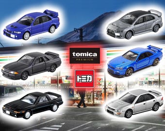Tomica Tomy PREMIUM model car Subaru Impreza, Nissan GTR R34 Skyline, Mitsubishi Lancer Evo, Toyota Supra, metal diecast 1:64