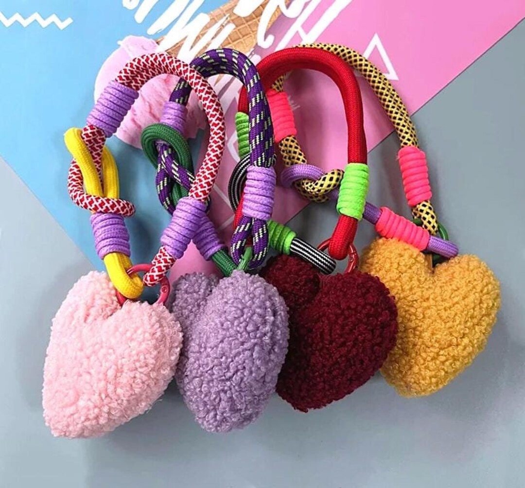 Keychain Y2k Rope Y2K Fuzzy Plush Heart Keychain Charms, Colorful Rope Design, Cute ...