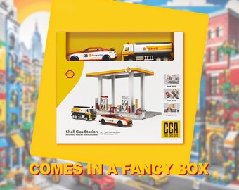 Gas Station Toy Set Diorama With Stickers and 2 Diecast Cars – Fun