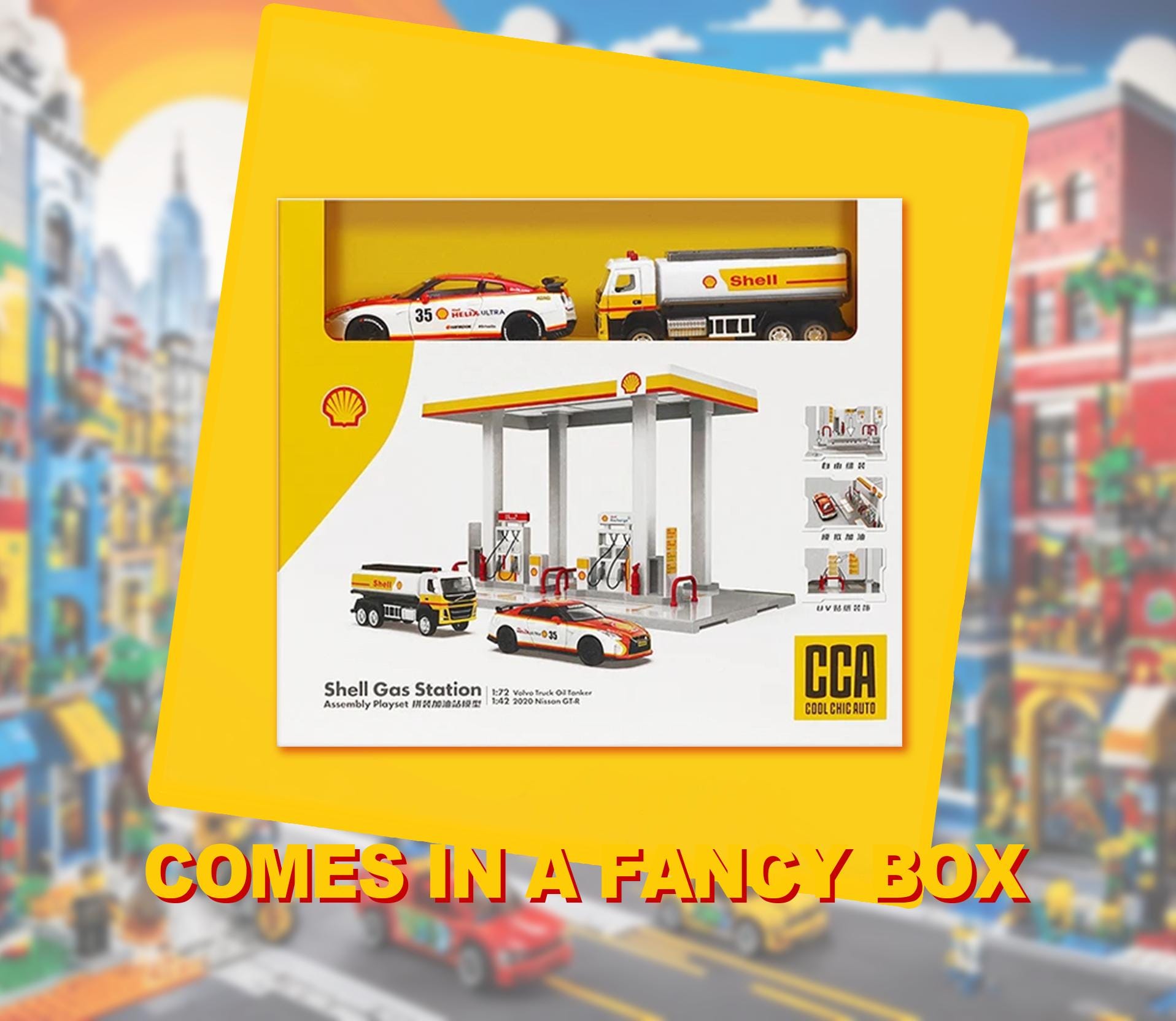ミニカー Shell patrol station diorama playset 1/64 Shell Gas Station Playset Diorama with Volvo Oil Tanker