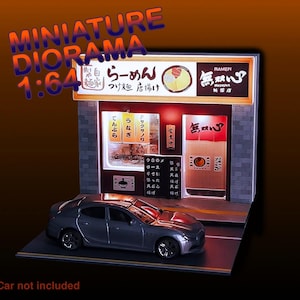 Ramenbutik, japansk nuddelbutik, miniatyrdiorama i skala 1:64 för Hot Wheels-bilar, med bakgrundsbelysning, gör-det-själv