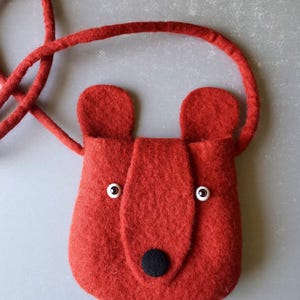 Sac crossbody en laine feutrée fait à la main - joli design en forme d’ours rouge, unisexe fait à la main, pour hommes, femmes, enfants