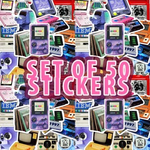 Set di 50 adesivi per gadget tecnologici retrò, decalcomanie per dischi di console per videogiochi vintage, estetica nostalgica anni '90, scrapbooking e journaling.