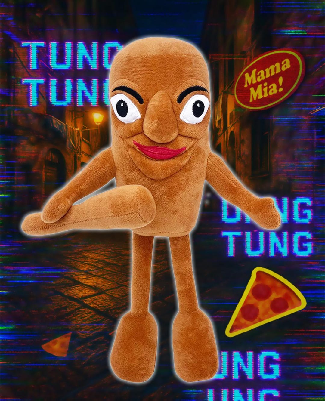 面白いぬいぐるみ - Tung Sahurのミームキャラクター、奇妙な顔の