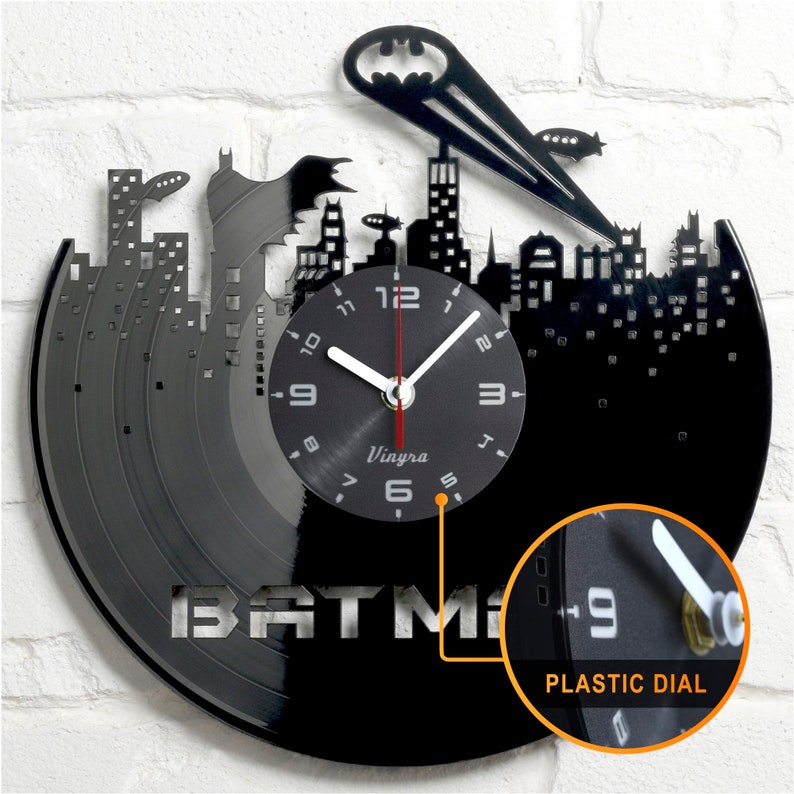 Batman Clock Wall Vinyl Record Dc Comics Batman Gift Woman Men Kids Super Hero Dark Knight Batman Bedroom Decor Batman Skyline Clock Black