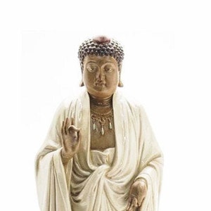 Republic Period Tall Dark Skinned Chinese Pottery Buddha on Lotus Leaf Stand
