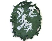 REDUCED 9 Angels Frolicking Cherubs Volkstedt Germany High Relief Jasper Ware Plaque