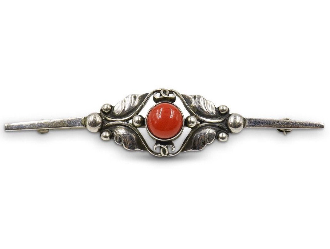 Rare Antique Georg Jensen Sterling and Coral Pin - Etsy
