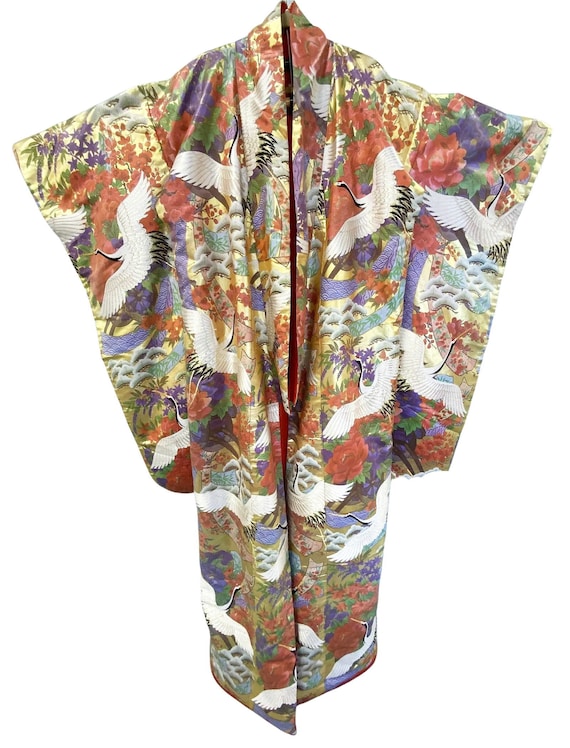 Vintage Silk Embroidered Wedding Kimono: Cranes & Gold Thread