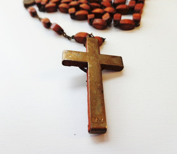 Carved Wood Rosary Beads and Cross with Crucifix … - image 4