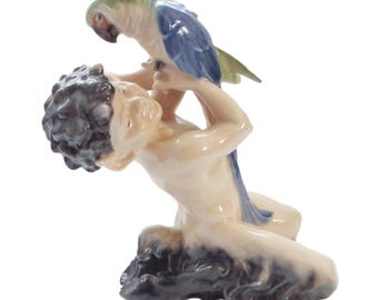 Royal Copenhagen Faun with Parrot MINT #752 Pre-1935 Production