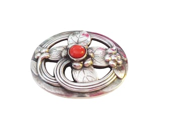 Coral and Sterling Georg Jensen Pin