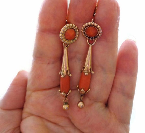 14K and Coral Antique Night and Day Earrings - image 1