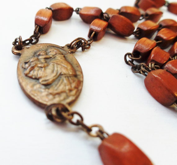 Carved Wood Rosary Beads and Cross with Crucifix … - image 5