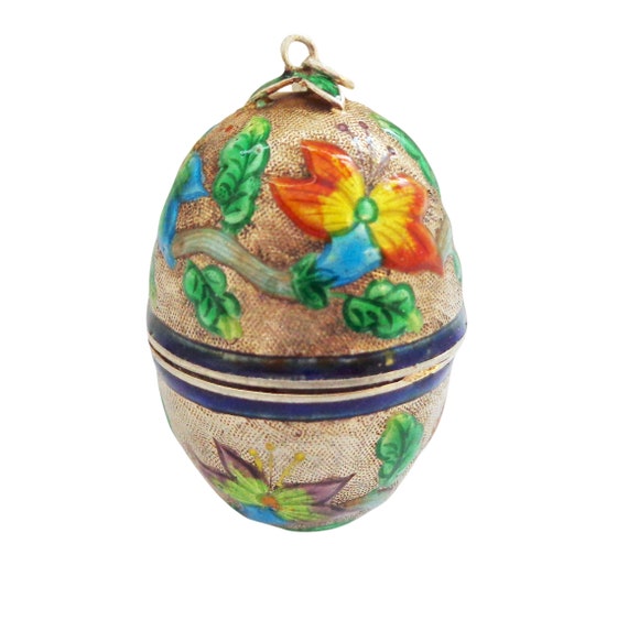 Chinese Enamel on Silver Egg Form Box or Snuff or… - image 1