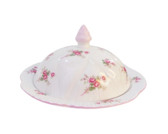Shelley Rose Spray Dainty Shaped Covered Serving Dish - Muffin or Butter