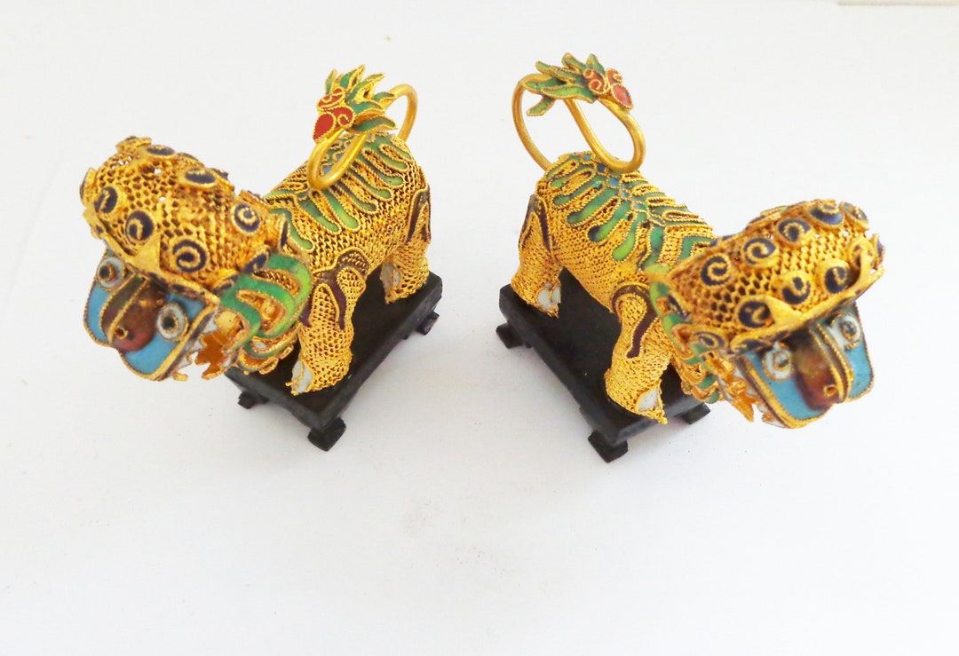 Gilt Metal Foo Dogs Pair on Stands Etsy