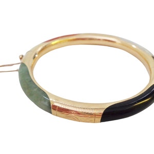 14k Multi-color Jade Hinged Bangle Bracelet