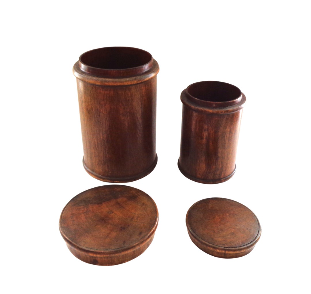2 Treen Turned Wood Nesting Cylinder Boxes or Containers - Etsy