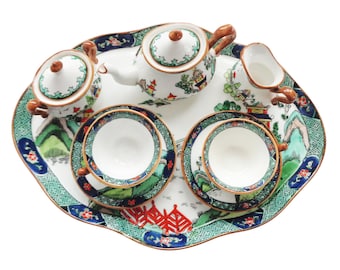 Ye Olde Willow 10 PC Miniature Tea Set by Crown Staffordshire Polychrome